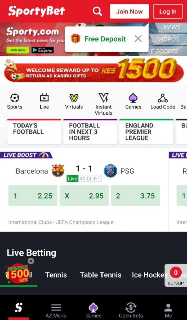 Sportybet desing of the mobile app