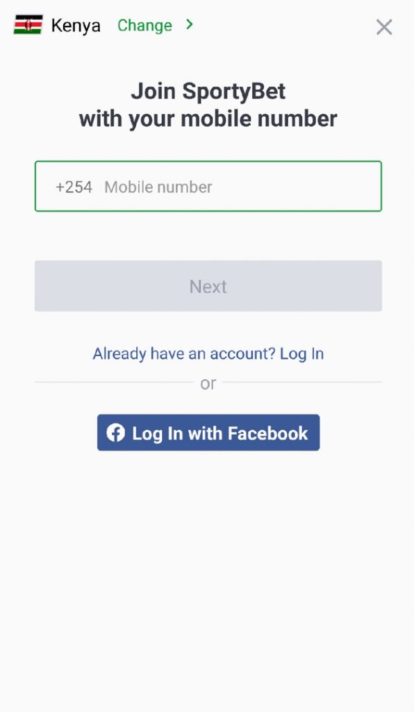 Sportybet register in the app