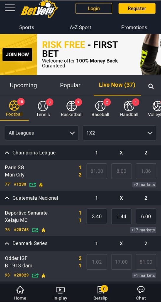 Betyetu Live Bets