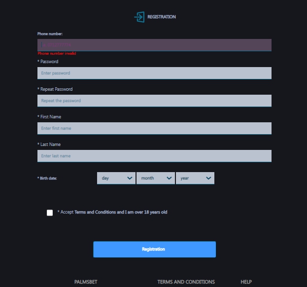 PalmsBet Registration